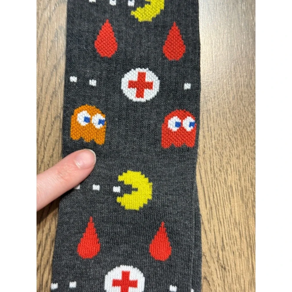 Pac-Man American Red Cross Socks Unisex OSFM Gray Adult Retro Video Game NWT